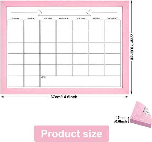 Dry Erase Monthly Calendar Board, Magnetic Whiteboard for Wall, Office/School/Home, Solid Wood Pink Frame Hanging Board 10.5"x 14.5"(YL-Pink-2737-B) by TORASO