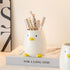 Ceramic Round Pen Holder - Cute Cartoon Animal Stand, Desk Organizer (Gray White)