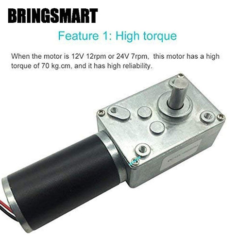 BRINGSMART 24V 40rpm DC Worm Gear Motor, 40kg.cm Self-Locking Reversed Mini Turbine Geared Motor for DIY Robot Rotating