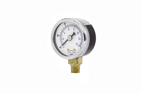 PIC Gauges 101D-158G Bottom Mount Dry Pressure Gauge, 1.5" Dial, 0/200 psi Range, Black Steel Case