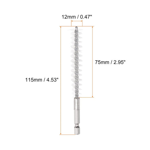 3pcs Nylon Bore Brush 12mm Dia Cleaning Wire Brush with Handle 1/4 Inch Hex Shank for Tubes, Ports, Bearings