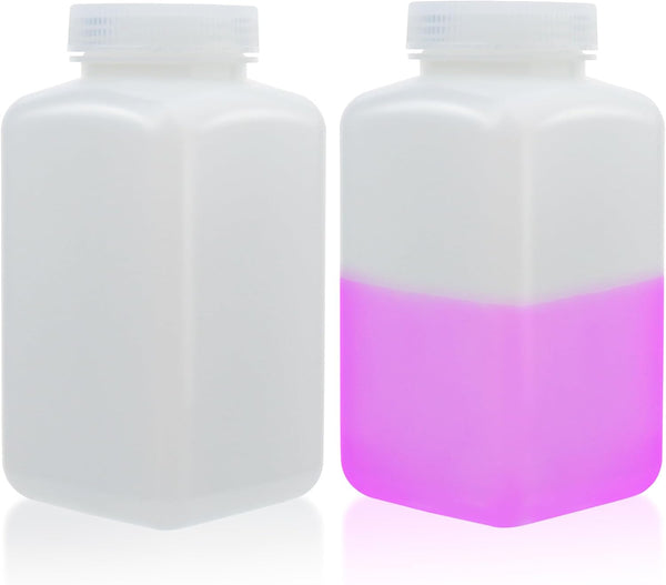 Square Reagent Bottle, HDPE Wide Mouth Plastic, 2 pcs of 1000ml Sample Sealing Storage Container