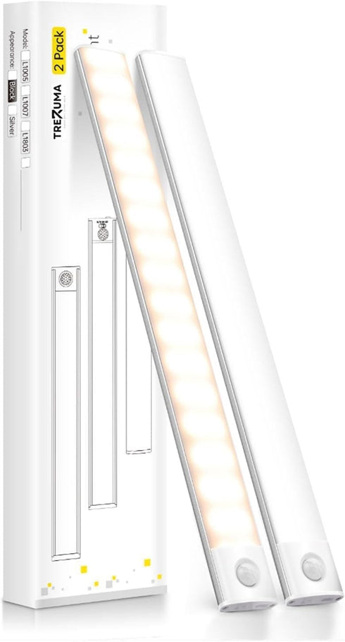 TREZUMA 16 Inch Under Cabinet Lighting, 2 Pack 80 LED Motion Sensor Lights,