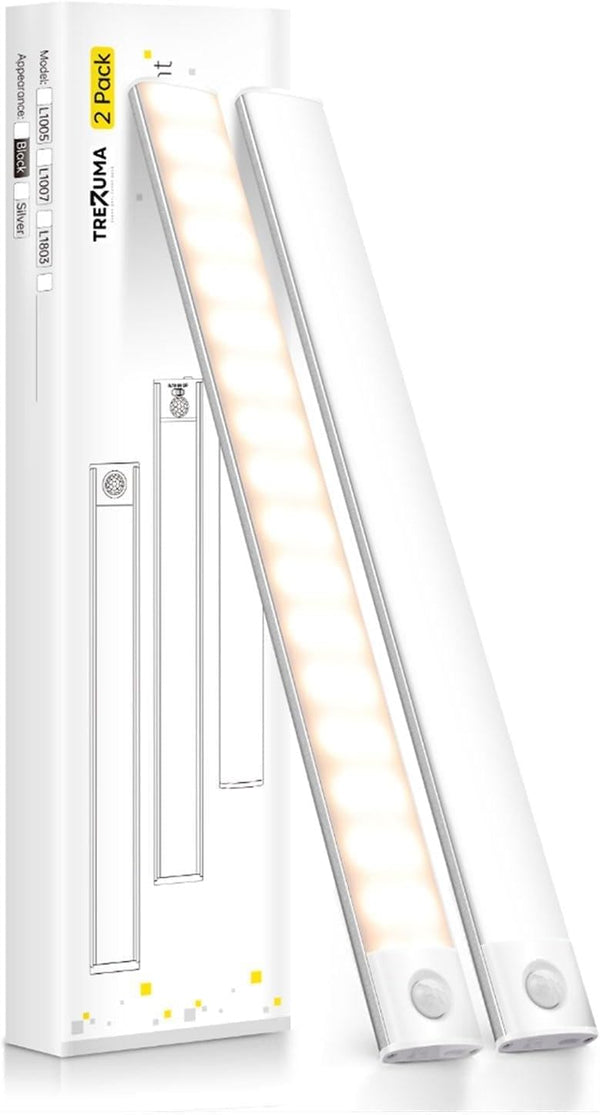 TREZUMA 16 Inch Under Cabinet Lighting, 2 Pack 80 LED Motion Sensor Lights,