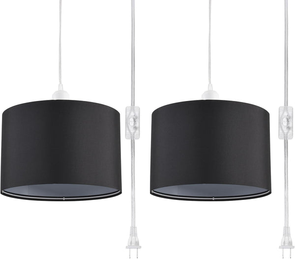 2 Pack Plug in Pendant Light, Hanging Light with 15Ft Clear Cord,