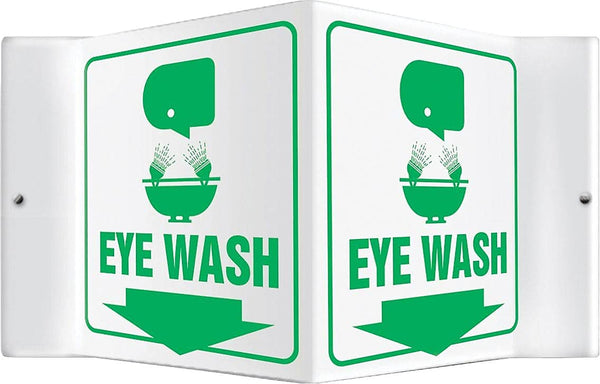 Accuform PSP601 Projection Sign 3D - "Eye WASH (Arrow Down)" with Graphic, 6" x 5" Panel, Green on White