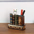 Decorative Desk Organizer Caddy, Antique Library Books Design, Pencil and Pen Holder with Bottom Storage Drawer