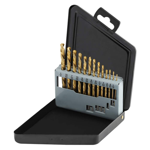 COMOWARE Left Hand Drill Bit Set, 13 Piece M2 HSS with Titanium Nitride Coating, SAE (1/16" - 1/4")