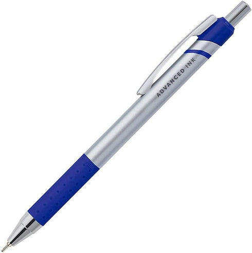 Office Depot Advanced Ink Retractable Ballpoint Pens, 0.7 mm Needle Point, Silver Barrel, Blue Ink, Pack of 12