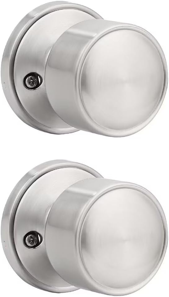 One Sided Dummy Door Knobs, 2 Pack Modern Interior Handle for Bifold Doors, Satin Nickel Keyless Door Knob
