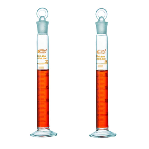 2Pcs 25ml,Ground Joint Measuring Cylinder with Solid Stopper,Laboratory Glassware