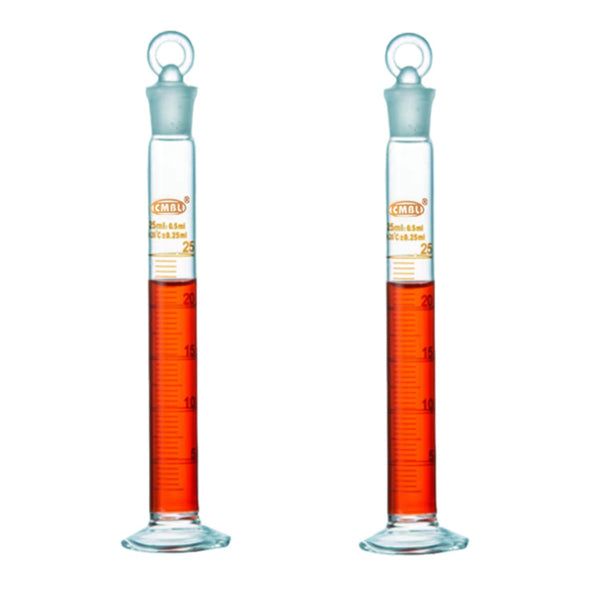 2Pcs 25ml,Ground Joint Measuring Cylinder with Solid Stopper,Laboratory Glassware