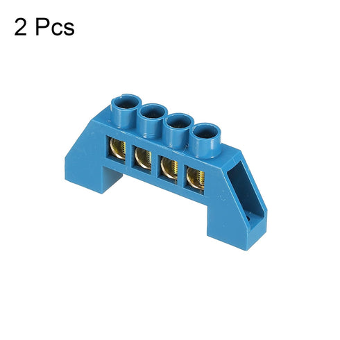 MECCANIXITY Brass Strip Terminal Grounding Bar Screw Block Barrier 4 Positions Blue for Electrical Distribution, Pack