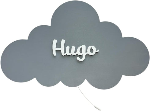 BugyBagy Personalized Cloud Wall Lamp Hand-Painted Wooden Night Light with Custom Name