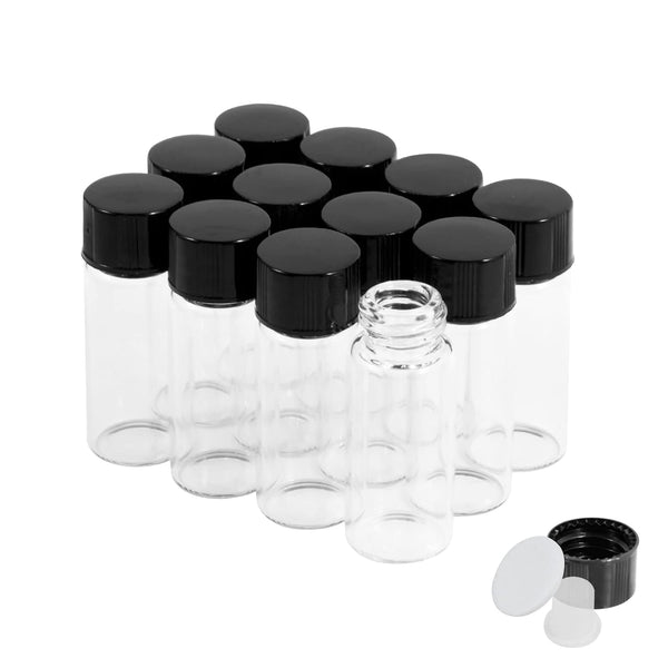 4ml Clear Glass Vials with Screw Caps and Plastic Stoppers, Leak-Proof Small Liquid Sample Vial, 12PCS