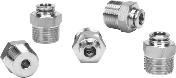 Push to Connect Fitting, 304 Stainless Steel Male Straight 1/4" Tube OD x 3/8" NPT Thread (Pack of 5)