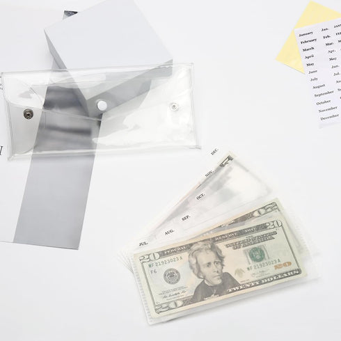 Cash Envelopes Wallet Set, Clear PVC Money Holder with 6PCS Cash Divider and Tab Stickers
