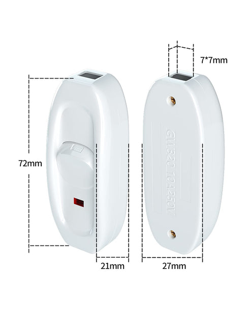 2 Pack Appliance Switch On/Off Button, Table Lamp Desk Light In-line Cord Switch, 250V 10A, White