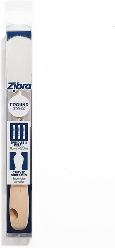 Zibra Round Paint Brush for Curved Surfaces and Ornate Details, 1 in, White, Pro Grade by Zibra