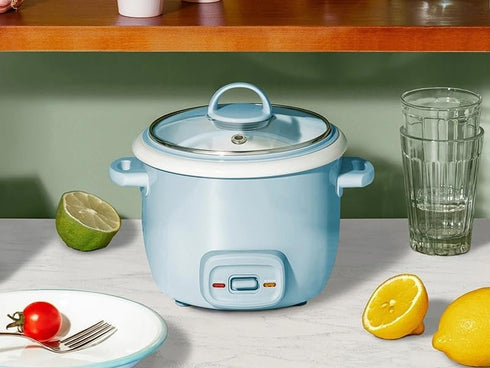 Generic 4-Cup 2-Cup Rice Cooker and Food Steamer, Cooked, Uncooked, Nonstick Ceramic, Pop-Up Steam Tray, Blue