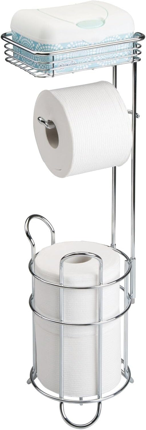 3 mDesign Steel Toilet Paper Holder with Storage Shelf - Concerto Collection - Chrome - Holds Rolls