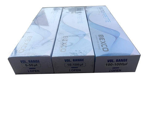Combo Pack of 3 Micropipette Adjustable Volume 5-50 ul, 10-100 ul, 100-1000 ul Set