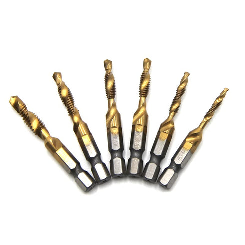 5PCS Titanium Combination Drill Tap Bit Set, Screw Tapping Hex Shank HSS Metric/Imperial Plug Drill Bits