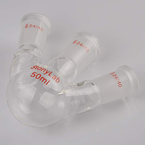 StonyLab Glass 50ml Heavy Wall 3 Neck Round Bottom Flask RBF, 24/40 Center and Side Standard Taper Outer Joint