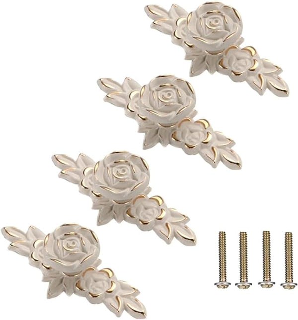 Hlsicnalm 4 Pcs Flower Drawer Pull Handles Rose Knob with Plate for Dresser