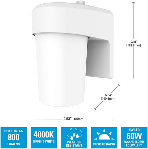 1-Light HALO FE White LED Outdoor Lantern Sconce with Dusk to Dawn
