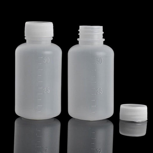 50Pcs 50ml PE Plastic Empty Small Mouth Graduated Lab Chemical Container, Sealing Liquid Medicine Bottles
