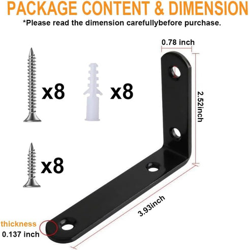 Jiyocy 4 4 Inch/100x64x3.5mm (4, 4 Inch) Pieces Black L Shelf Bracket, Steel Heavy Duty Corner Brace,Joint Angle