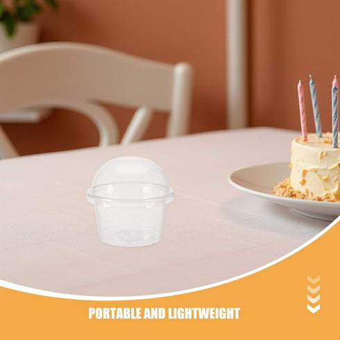 200pcs 250 ML Disposable Dessert Cups: Clear Plastic Cups with No Holes Dome Lids for Snacks Yogurt Pudding Cupcake