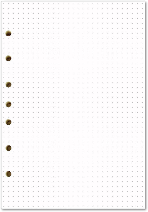 Dotted Filler Paper Pack of 100 Sheets, 7 Hole Punched Planner Refills, 5 1/2 x 8 1/2 Inches, Fit 3 or 7 Ring Mini