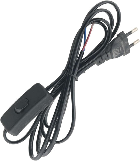 WELWIK 2PCS 6 Light Cord with Switch Plug Black Pure Copper Extension Line Ft Cabling Stripped Ends Power Cable