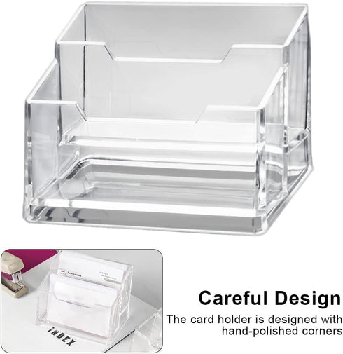 Velarionna 2 2 Acrylic Business Card Holder for Desk Tier Slots, Clear Business Card Display Stand for Men and Women