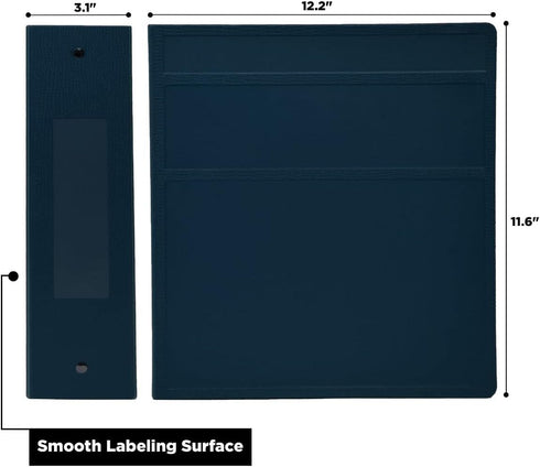 Carstens 3-Inch Heavy Duty 3-Ring Binder - Navy Blue, Durable Plastic, Waterproof Cover, Holds 400 Sheets