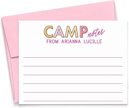 Personalized Camp Stationery for Girls, Personalized FLAT Stationery for Girls, Cute Stationary