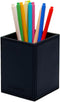 UnionBasic Black Leather Square Pen Holder, Desktop Caddy Stationery Organizer