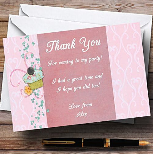 The Card Zoo Pretty Pink Cupcake Vintage Tea Personalized Party Thank You Cards