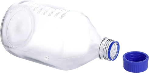 Moonetto 1 Piece 2 Liter 2000ml Graduated Round Media/Storage Glass Bottles with GL45 Blue Screw Cap