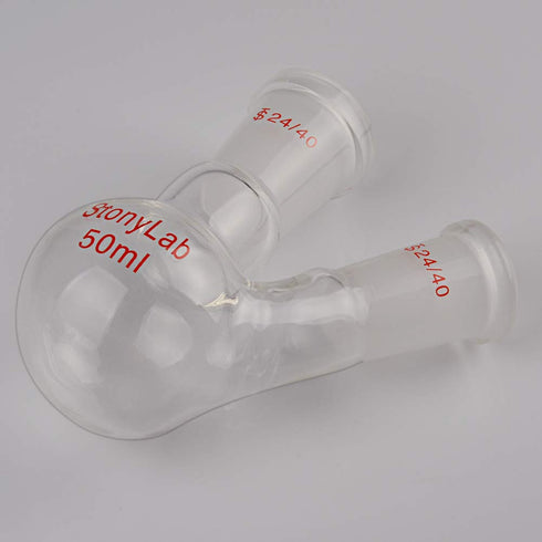 StonyLab 50ml Heavy Wall 2 Neck Round Bottom Flask with 19/22 Center and Side Standard Taper Joint