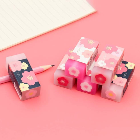 Cauaoa 3 Pcs Pink Lovely Cherry Blossoms Rubber Erasers Sakura Petal Sketch Painting Pencil Correction Tool School