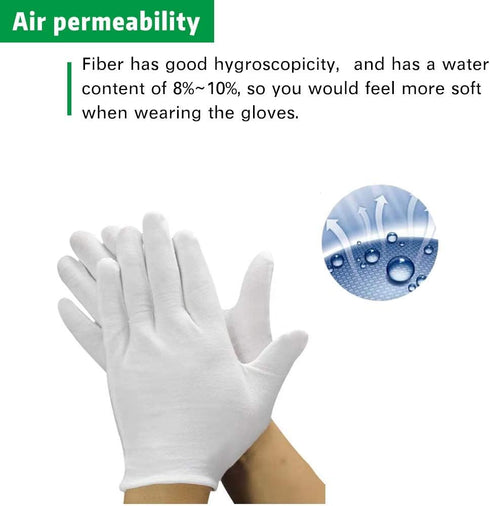 12 Pairs White Cotton Gloves - 7.5" Medium Size for Film, Coins, CD/DVD Handling