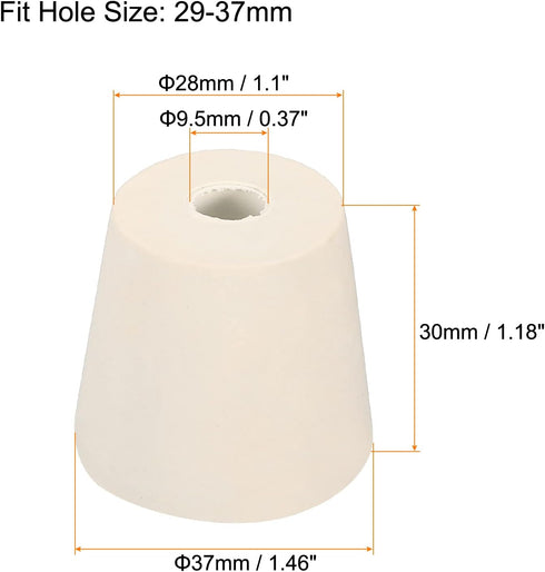 MECCANIXITY Rubber Tapered Plug 28mm to 37mm with Hole Test Tubes Bungs Stopper White for Lab Home 3 Pieces