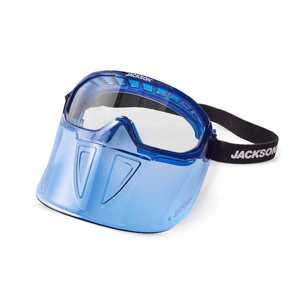 Jackson Safety GPL500 Safety Goggles with Flip Up/Detachable Blue Face Shield, Anti-Fog, Clear Lens