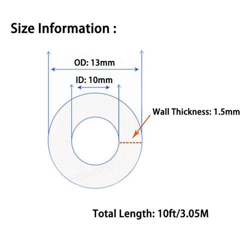 10mm(3/8 inch) 13(1/2 inch) mm 10 Hooshing Silicone Tubing ID x OD Ft Food Grade Flexible Pure Silicone Rubber Plastic
