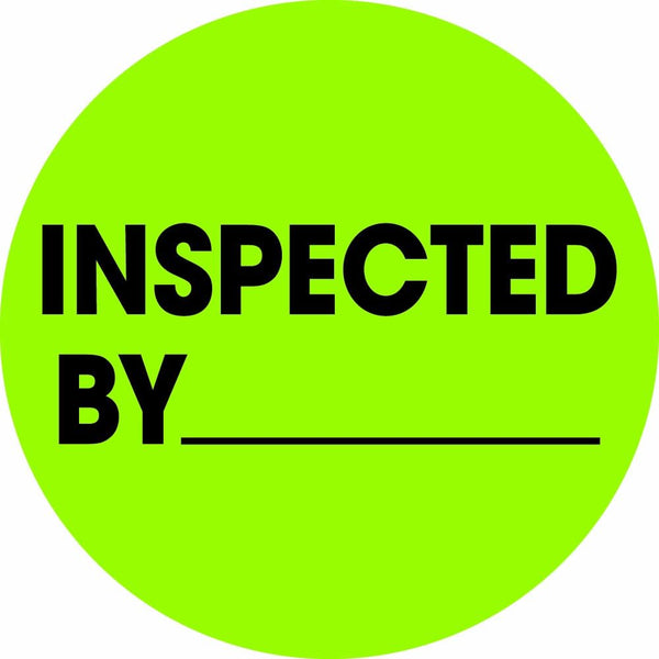 Tape Logic 1' Circle Label, 'Inspected by', Fluorescent Green, Roll of 500 Stickers