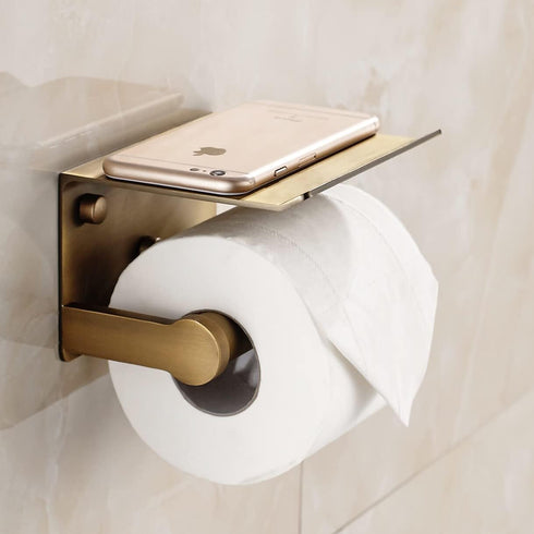 YURINJEE 3M Antique Bronze Toilet Paper Holder Wall Mount with Shelf - No Drill Adhesive or Screw Mount Bathroom Tissue