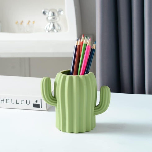 Silicone Pen Holder, Cactus Pencil Holder for Desk, Cute Pens Cup for Kids Office Decor, Desk Accessories (Green)